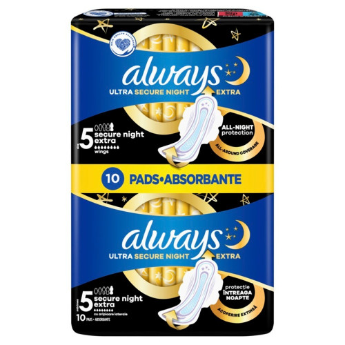 Always Ultra Secure Night Extra Дамски нощни превръзки х 10 бр