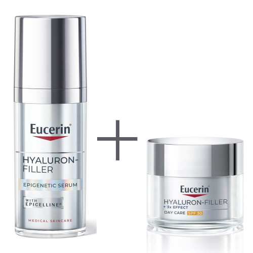 Eucerin Hyaluron-Filler Epigentic Серум против стареене 30 мл + Eucerin Hyaluron-Filler Дневен крем за всеки тип кожа SPF30 50 мл Комплект