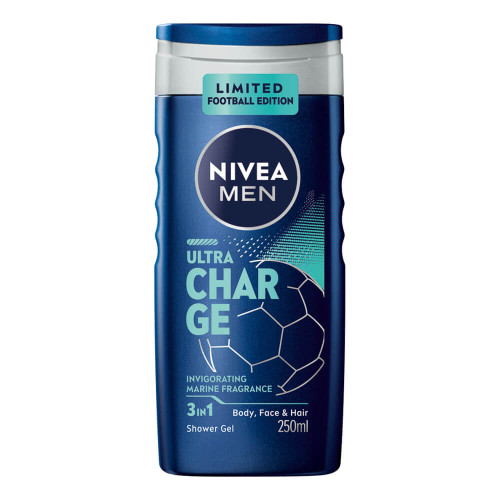 Nivea Men Ultra Charge Душ гел за мъже 3в1 за лице, коса и тяло 250 мл