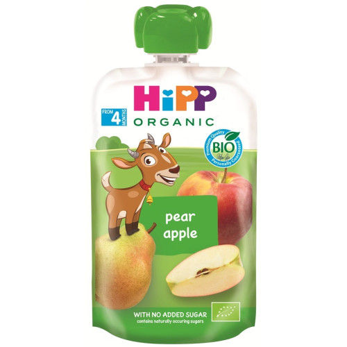 Hipp Organic Забавна закуска ябълка и круша 4М+ 100 г