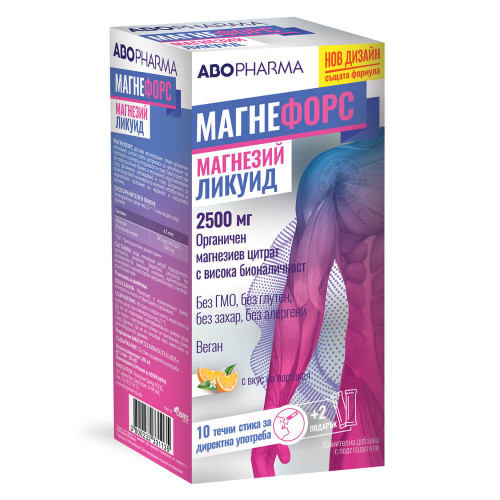 AboPharma Магнефорс Ликуид Магнезиев цитрат 2500 мг х 10+2 стика с вкус на портокал