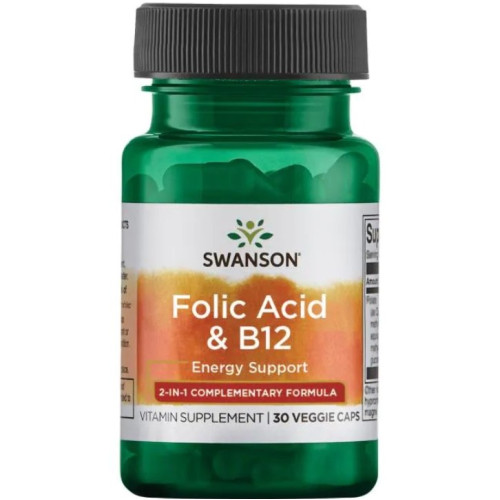 Swanson Folic Acid & B12 Фолиева киселина и B12 30 веге капсули