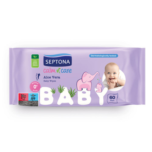  Septona Baby Calm n'Care Aloe Vera Бебешки мокри кърпички 60 бр
