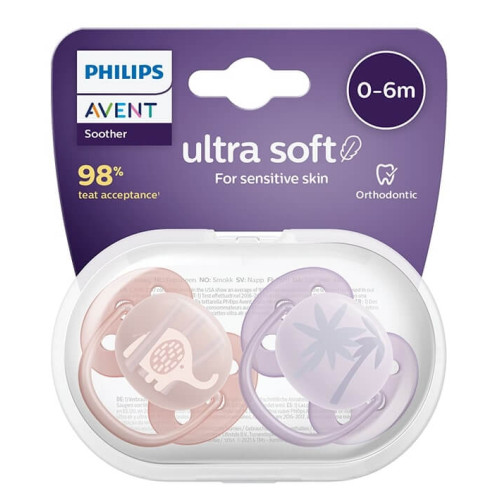 Avent Ultra Soft Ортодонтична залъгалка с кутийка 0-6М слонче х 2 броя 