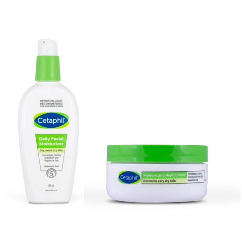 Cetaphil Ежедневен хидратиращ крем за лице за суха и много суха кожа 88 мл + Хидратиращ нощен крем за за лице за нормална до много суха кожа 48 мл Комплект 