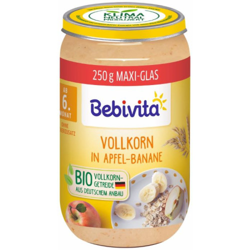 Bebivita Био пълнозърнеста каша ябълка и банан 6М+ 250 гр