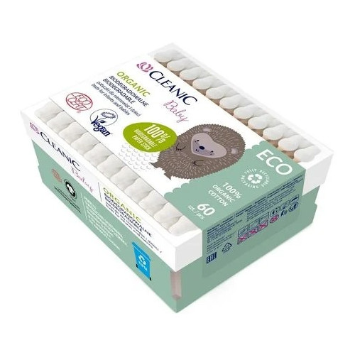 Cleanic Baby Organic Биоразградими клечки за уши с ограничител х 60 бр
