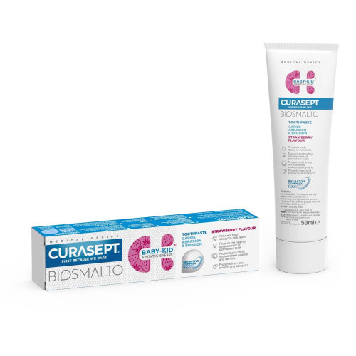 Curasept BIOSMALTO Baby-Kid Детска паста за зъби с вкус на ягода 6 м-6 г 50 мл