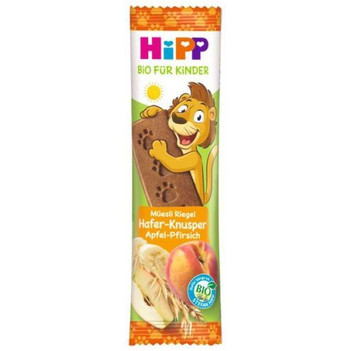 Hipp био мюсли бар с овес, ябълка и праскова 12м+ 20гр 