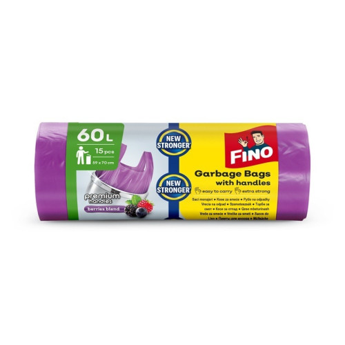 Fino Smart Handles Color Цветни торби за смет с дръжки, аромат горски плодове  60 л, 15 бр