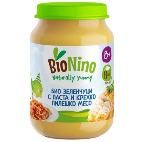 BioNino Био пюре зеленчуци с паста и пилешко месо 8М+ 190 г