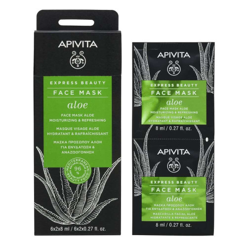 Apivita Express Beauty Хидратираща и освежаваща маска за лице с алое 2x8 мл