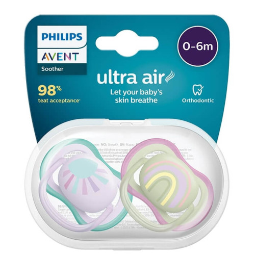 Avent Ultra Air Ортодонтична залъгалка с кутийка 0-6М дъга х 2 броя 