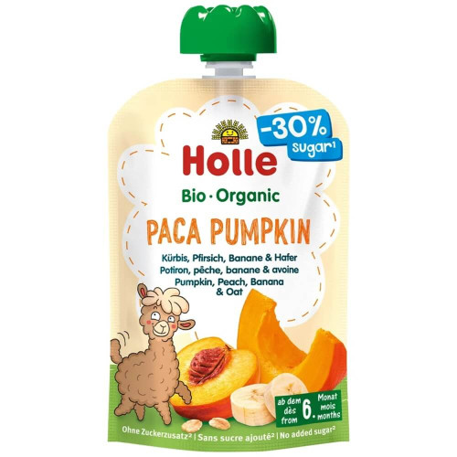 Holle Био пауч тиква, праскова, банан и овесени ядки 6М+ 100 гр