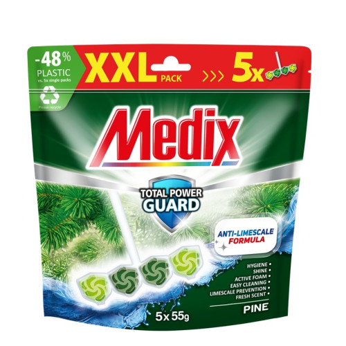 Medix WC Blocks total power guard Твърдо тоалетно блокче, бор 55 г х 5 бр Комплект