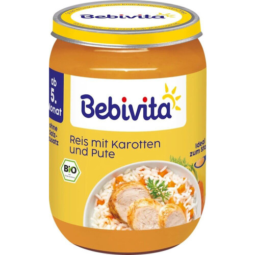 Bebivita Био пюре ориз с моркови и пуешко 5М+ 190 г