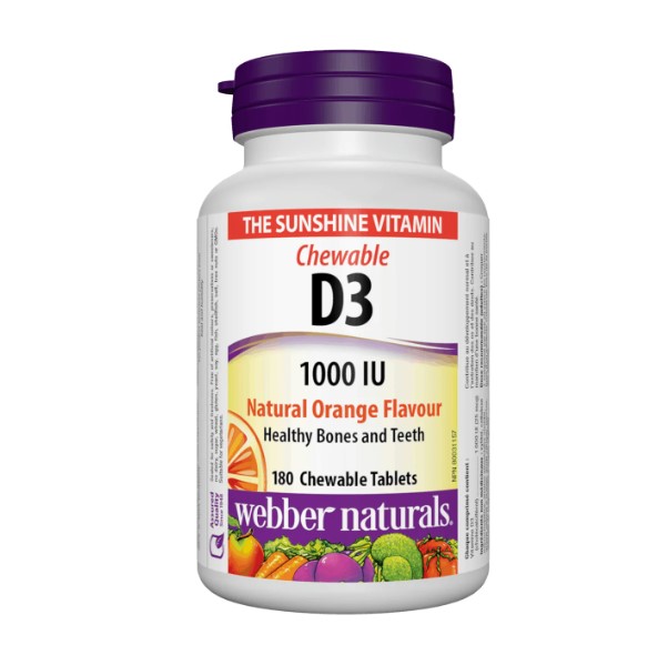 Webber Naturals Витамин D3 1000 IU x 180 дъвчащи таблетки (с вкус на портокал)