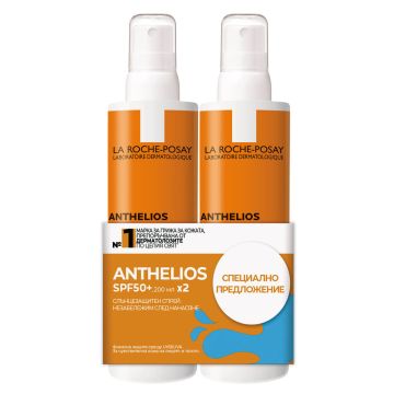 La Roche-Posay Anthelios Слънцезащитен незабележим спрей за лице и тяло SPF50+ 2 х 200 мл Комплект