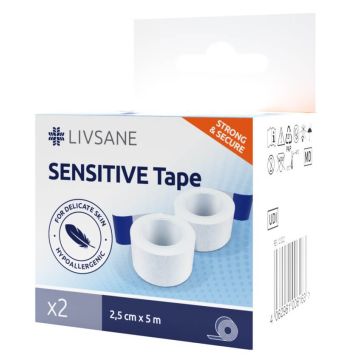 Livsane Прикрепваща ролка за чувствителна кожа 2.5см х 5м х 2бр Комплект