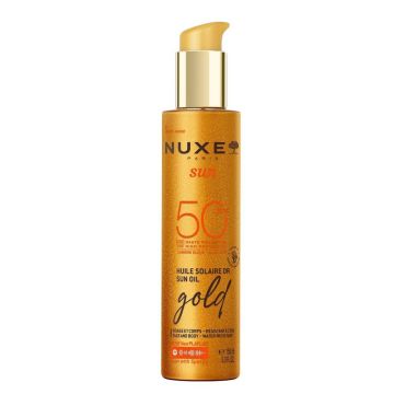 Nuxe Sun Слънцезащитно олио за тен със златни частици SPF50 150 мл