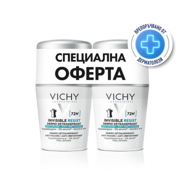 Vichy Дезодорант рол-он с до 72 часа ефект против изпотяване, петна и раздразнения 2 х 50 мл Комплект