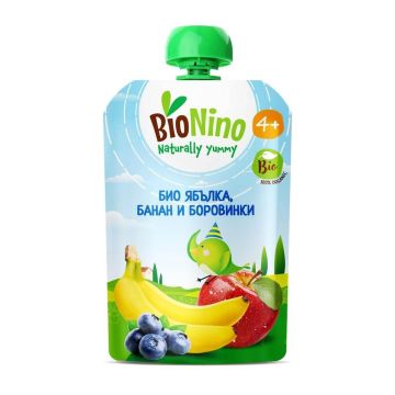 BioNino Био Плодова закуска с ябълка, банан и боровинки 4М+ 90 г