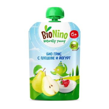BioNino Био Плодова закуска с грис, плодове и йогурт 6М+ 90 г