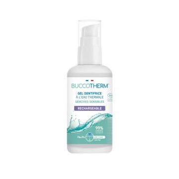BUCCOTHERM Gencives Sensibles avec Fluor Био гелообразна паста за зъби за чувствителни венци в бутилка за многократно пълнене 7+ години 100 мл