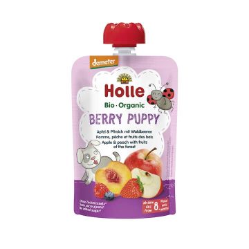 Holle Био пауч ябълки, праскови и горски плодове 8М+ 100 гр