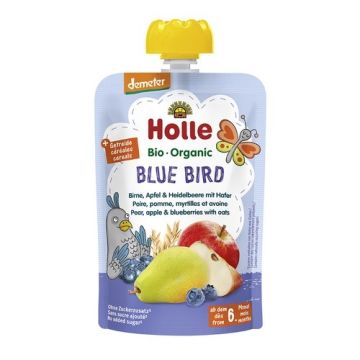 Holle Био пауч круша, ябълка и боровинка с овес 6М+ 100 гр