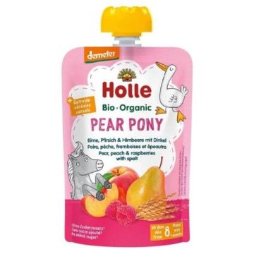 Holle Био пауч круша, праскова, малина и спелта 8М+ 100 гр