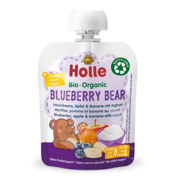 Holle Био пауч боровинка, ябълка и банан с йогурт 8М+ 85 гр