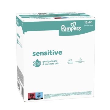 Pampers Sensitive Бебешки мокри кърпички 15 x 80 бр