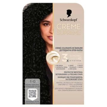 Schwarzkopf Creme Supreme Боя за коса 1-0 Естествено черно 182 мл