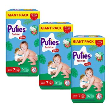 Пелени - гащички Pufies GP Sensitive Pants 7 Extra Large, 17 кг+ 50 бр х 3 пакета Комплект