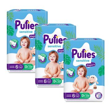Пелени Pufies MP Sensitive размер 6 Extra Large 13+ кг 42 бр х 3 пакета Комплект