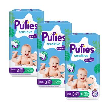 Пелени Pufies MP Sensitive размер 3 Midi 6-10 кг 62 бр х 3 пакета Комплект