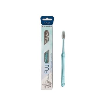 ZEOLA FUJI SOFT Японска четка за зъби с влакна от вулканична лава за чуствителни зъби и венци, подходяща и при брекети и алайнери  - синя