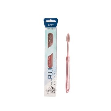 ZEOLA FUJI SOFT Японска четка за зъби с влакна от вулканична лава за чуствителни зъби и венци, подходяща и при брекети и алайнери  - розова