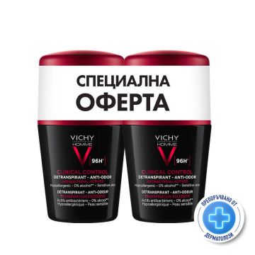 Vichy Homme Clinical Control Дезодорант рол-он против изпотяване за мъже 96 часа 2 х 50 мл Промо комплект