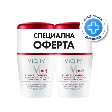 Vichy Clinical Control Дезодорант рол-он против изпотяване до 96 часа 2 х 50 мл Комплект