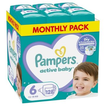 Пелени Pampers Active Baby МВ размер 6 Extra Large, 13-18 кг х 128 бр
