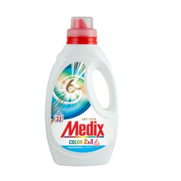 Medix Expert 6 Actions Color 2 в 1 Перилен препарат с омекотител за цветни тъкани, син 1100 мл