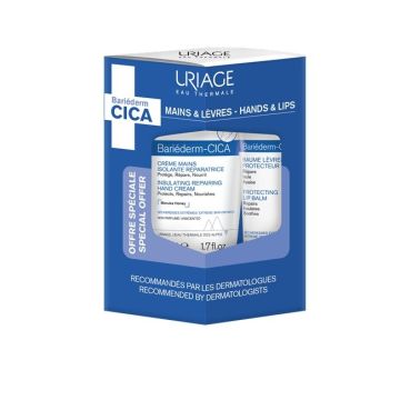Uriage Bariederm Възстановяващ и подхранващ крем за ръце 50 мл +  Защитен и възстановяващ балсам за устни 15 мл Комплект