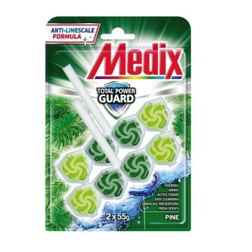 Medix WC Blocks total power guard Твърдо тоалетно блокче, бор 55 г х 2 бр Комплект