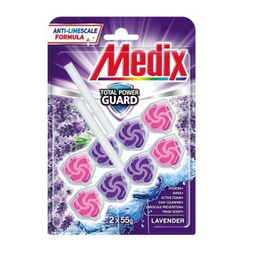 Medix WC Blocks total power guard Твърдо тоалетно блокче, лавандула 55 г х 2 бр Комплект