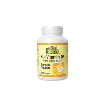 Natural Factors Sun Vitamin D3 Витамин Д3 За силен имунитет 1000 IU х 500 софтгел капсули