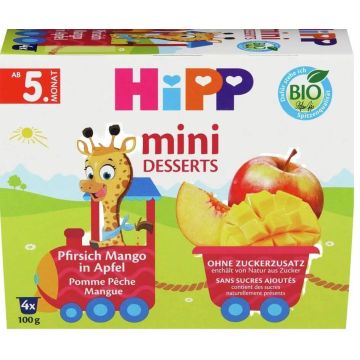 Hipp Био десерт Праскови, манго, ябълка 5М+ 4 х 100 г