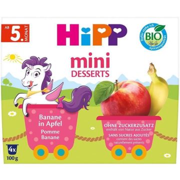 Hipp Био десерт Банани и ябълки 5М+ 4 х 100 г