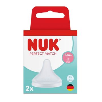 NUK Perfect Match Резервен биберон силикон U 6М+ Flow control х 2 бр Комплект